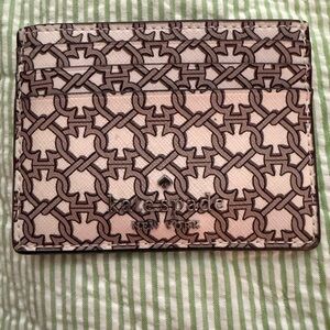 Kate Spade Patterned Card Holder in Cream and Brown
